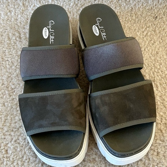 Dr School Suede Blend Olive Terrain Lug- Sole Cushion Platform Slide Sandals NEW - Picture 3 of 16